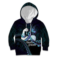 Personalised Polynesia Suicide Prevention Month Kid Hoodie Brave Strong Butterfly Teal Purple Ribbon