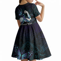 Personalised Polynesia Suicide Prevention Month Kid Short Sleeve Dress Brave Strong Butterfly Teal Purple Ribbon