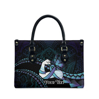 Personalised Polynesia Suicide Prevention Month Leather Bag Brave Strong Butterfly Teal Purple Ribbon