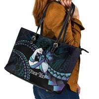 Personalised Polynesia Suicide Prevention Month Leather Tote Bag Brave Strong Butterfly Teal Purple Ribbon