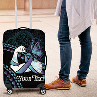 Personalised Polynesia Suicide Prevention Month Luggage Cover Brave Strong Butterfly Teal Purple Ribbon