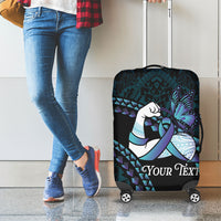 Personalised Polynesia Suicide Prevention Month Luggage Cover Brave Strong Butterfly Teal Purple Ribbon