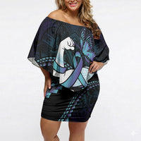 Personalised Polynesia Suicide Prevention Month Off Shoulder Short Dress Brave Strong Butterfly Teal Purple Ribbon