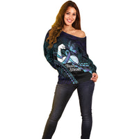 Personalised Polynesia Suicide Prevention Month Off Shoulder Sweater Brave Strong Butterfly Teal Purple Ribbon