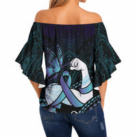 Personalised Polynesia Suicide Prevention Month Off Shoulder Wrap Waist Top Brave Strong Butterfly Teal Purple Ribbon
