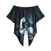 Personalised Polynesia Suicide Prevention Month Off Shoulder Wrap Waist Top Brave Strong Butterfly Teal Purple Ribbon