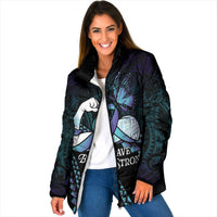Personalised Polynesia Suicide Prevention Month Padded Jacket Brave Strong Butterfly Teal Purple Ribbon