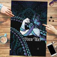 Personalised Polynesia Suicide Prevention Month Puzzle Brave Strong Butterfly Teal Purple Ribbon