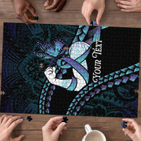 Personalised Polynesia Suicide Prevention Month Puzzle Brave Strong Butterfly Teal Purple Ribbon