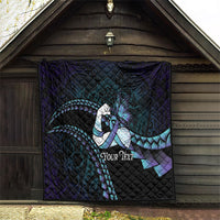 Personalised Polynesia Suicide Prevention Month Quilt Brave Strong Butterfly Teal Purple Ribbon