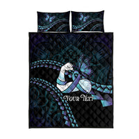 Personalised Polynesia Suicide Prevention Month Quilt Bed Set Brave Strong Butterfly Teal Purple Ribbon