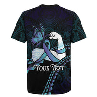 Personalised Polynesia Suicide Prevention Month Rugby Jersey Brave Strong Butterfly Teal Purple Ribbon