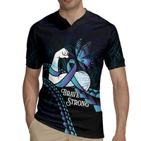 Personalised Polynesia Suicide Prevention Month Rugby Jersey Brave Strong Butterfly Teal Purple Ribbon