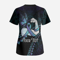 Personalised Polynesia Suicide Prevention Month Scrub Top Brave Strong Butterfly Teal Purple Ribbon