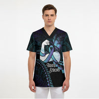 Personalised Polynesia Suicide Prevention Month Scrub Top Brave Strong Butterfly Teal Purple Ribbon