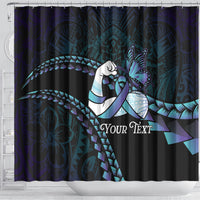 Personalised Polynesia Suicide Prevention Month Shower Curtain Brave Strong Butterfly Teal Purple Ribbon