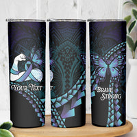 Personalised Polynesia Suicide Prevention Month Skinny Tumbler Brave Strong Butterfly Teal Purple Ribbon