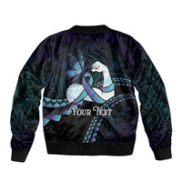 Personalised Polynesia Suicide Prevention Month Sleeve Zip Bomber Jacket Brave Strong Butterfly Teal Purple Ribbon
