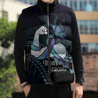 Personalised Polynesia Suicide Prevention Month Sleeveless Puffer Jacket Brave Strong Butterfly Teal Purple Ribbon