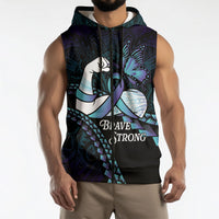 Personalised Polynesia Suicide Prevention Month Sleeveless Zip Hoodie Brave Strong Butterfly Teal Purple Ribbon