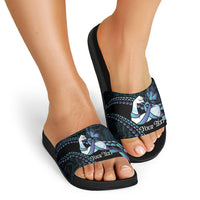Personalised Polynesia Suicide Prevention Month Slide Sandals Brave Strong Butterfly Teal Purple Ribbon