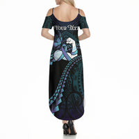 Personalised Polynesia Suicide Prevention Month Summer Maxi Dress Brave Strong Butterfly Teal Purple Ribbon