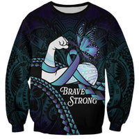 Personalised Polynesia Suicide Prevention Month Sweatshirt Brave Strong Butterfly Teal Purple Ribbon