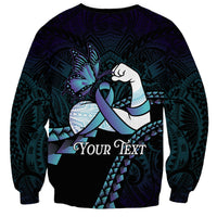Personalised Polynesia Suicide Prevention Month Sweatshirt Brave Strong Butterfly Teal Purple Ribbon
