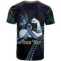 Personalised Polynesia Suicide Prevention Month T Shirt Brave Strong Butterfly Teal Purple Ribbon
