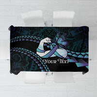 Personalised Polynesia Suicide Prevention Month Tablecloth Brave Strong Butterfly Teal Purple Ribbon