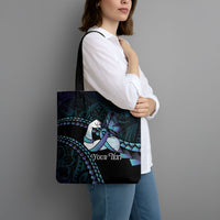 Personalised Polynesia Suicide Prevention Month Tote Bag Brave Strong Butterfly Teal Purple Ribbon