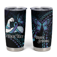 Personalised Polynesia Suicide Prevention Month Tumbler Cup Brave Strong Butterfly Teal Purple Ribbon