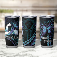Personalised Polynesia Suicide Prevention Month Tumbler Cup Brave Strong Butterfly Teal Purple Ribbon