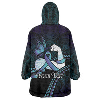 Personalised Polynesia Suicide Prevention Month Wearable Blanket Hoodie Brave Strong Butterfly Teal Purple Ribbon