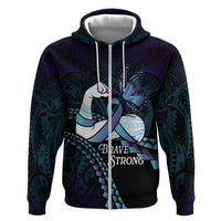 Personalised Polynesia Suicide Prevention Month Zip Hoodie Brave Strong Butterfly Teal Purple Ribbon