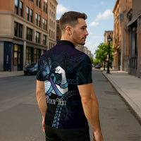 Personalised Polynesia Suicide Prevention Month Zipper Polo Shirt Brave Strong Butterfly Teal Purple Ribbon