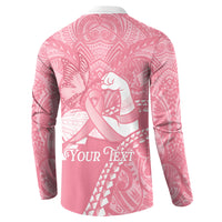 Personalised Polynesia Breast Cancer Awareness Button Sweatshirt Brave Strong Butterfly Pink Ribbon