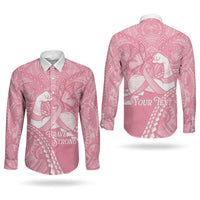 Personalised Polynesia Breast Cancer Awareness Couples Matching Off Shoulder Maxi Dress and Long Sleeve Button Shirt Brave Strong Butterfly Pink Ribbon