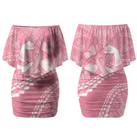 Personalised Polynesia Breast Cancer Awareness Couples Matching Off Shoulder Short Dress and Long Sleeve Button Shirt Brave Strong Butterfly Pink Ribbon