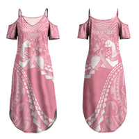 Personalised Polynesia Breast Cancer Awareness Couples Matching Summer Maxi Dress and Long Sleeve Button Shirt Brave Strong Butterfly Pink Ribbon