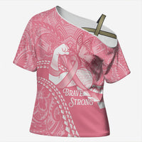 Personalised Polynesia Breast Cancer Awareness Cross Shoulder Shirt Brave Strong Butterfly Pink Ribbon
