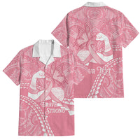 Personalised Polynesia Breast Cancer Awareness Family Matching Off The Shoulder Long Sleeve Dress and Hawaiian Shirt Brave Strong Butterfly Pink Ribbon