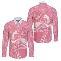 Personalised Polynesia Breast Cancer Awareness Family Matching Puletasi and Hawaiian Shirt Brave Strong Butterfly Pink Ribbon