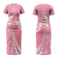 Personalised Polynesia Breast Cancer Awareness Family Matching Short Sleeve Bodycon Dress and Hawaiian Shirt Brave Strong Butterfly Pink Ribbon