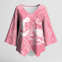 Personalised Polynesia Breast Cancer Awareness Kimono Sleeve Blouse Brave Strong Butterfly Pink Ribbon