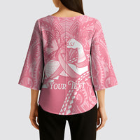 Personalised Polynesia Breast Cancer Awareness Kimono Sleeve Blouse Brave Strong Butterfly Pink Ribbon