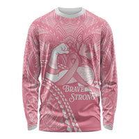 Personalised Polynesia Breast Cancer Awareness Long Sleeve Shirt Brave Strong Butterfly Pink Ribbon