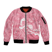 Personalised Polynesia Breast Cancer Awareness Sleeve Zip Bomber Jacket Brave Strong Butterfly Pink Ribbon