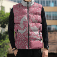 Personalised Polynesia Breast Cancer Awareness Sleeveless Puffer Jacket Brave Strong Butterfly Pink Ribbon