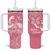 Personalised Polynesia Breast Cancer Awareness Tumbler With Handle Brave Strong Butterfly Pink Ribbon
